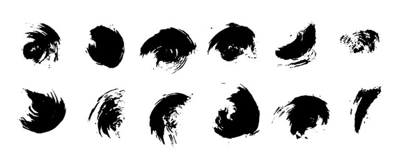 Fototapeta premium set of black paint brush strokes isolated against a transparent background 