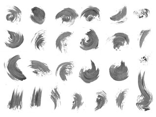 set of artistic brush strokes isolated against a transparent background 