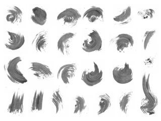 set of artistic brush strokes isolated against a transparent background 