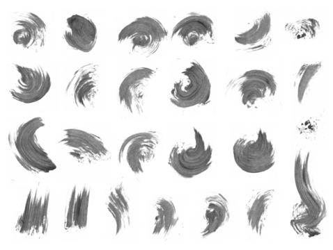 set of artistic brush strokes isolated against a transparent background 