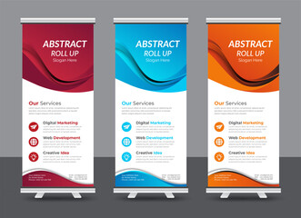 Modern corporate colorful roll up standee banner design template