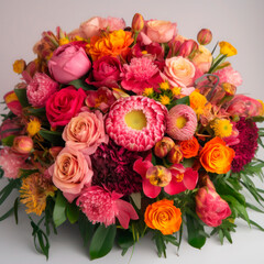 pink and red bouquet of luxurious pastel flowers for special occasion or display, created with generative ai.