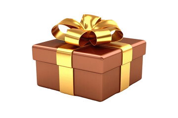 Brown Gift Box With Gold Ribbon, 3D. Generative AI