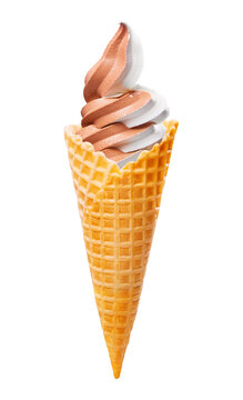 Mixed flavor ice cream cone isolated transparent PNG photo