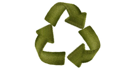 recycle symbol as green grass, 3d modeling transparent png file.