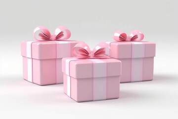 Obraz premium Pink Gift Boxes Set On White Background, 3D. Generative AI