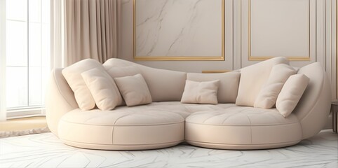 A soft minimalist modern living room with a Beige sofa, elegant, Generative AI.