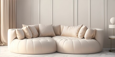 A soft minimalist modern living room with a Beige sofa, elegant, Generative AI.