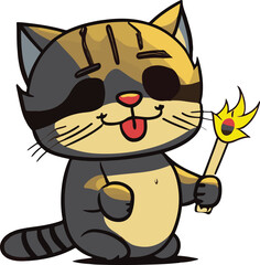  The mascot cat is holding a small firefly in one paw