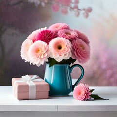 bouquet of pink roses in a cup