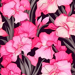 Fototapeta na wymiar Gladioluses Closeup, Background. Seamless Background. Generative AI