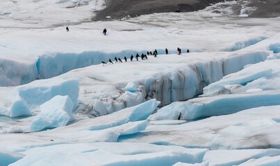 Penguins gather in unity on the floating iceberg Creating using generative AI tools