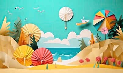 Artistic paper collage capturing the essence of summer vacation. Creating using generative AI tools