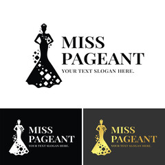 Miss pageant logo The beauty queen pageant wearing a crown and diamonds roll around vector design