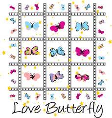 butterfly and text print pattern