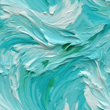 Pale Turquoise Color Oil Paint Strokes On Canvas. Seamless Background. Generative AI