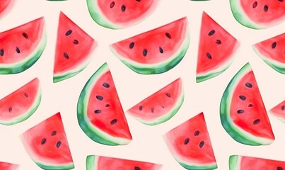 watermelon in watercolor style seamless pattern