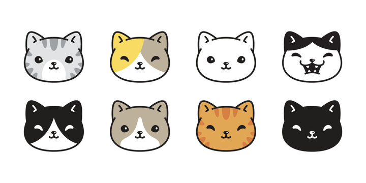 cat vector calico kitten icon logo pet face head breed cartoon character doodle symbol stamp design animal illustration isolated