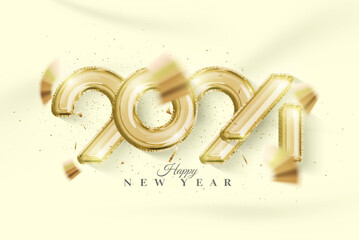 Happy new year design vector. With the illustration of the number 2024 balloons in shiny gold. Premium vector design for happy new year 2024 celebration.