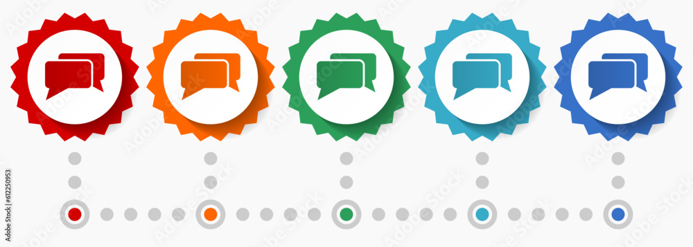 Poster message, bubble, dialog vector icon set, colorful infographic template, set of flat design badge ico