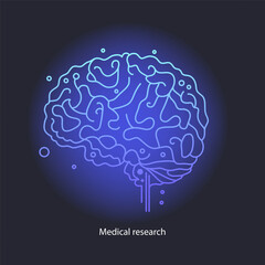 Abstract dots and lines brain logotype concept. Science innovation New technology development IT startup Human brain health Medical research Machine learning Vector illustration