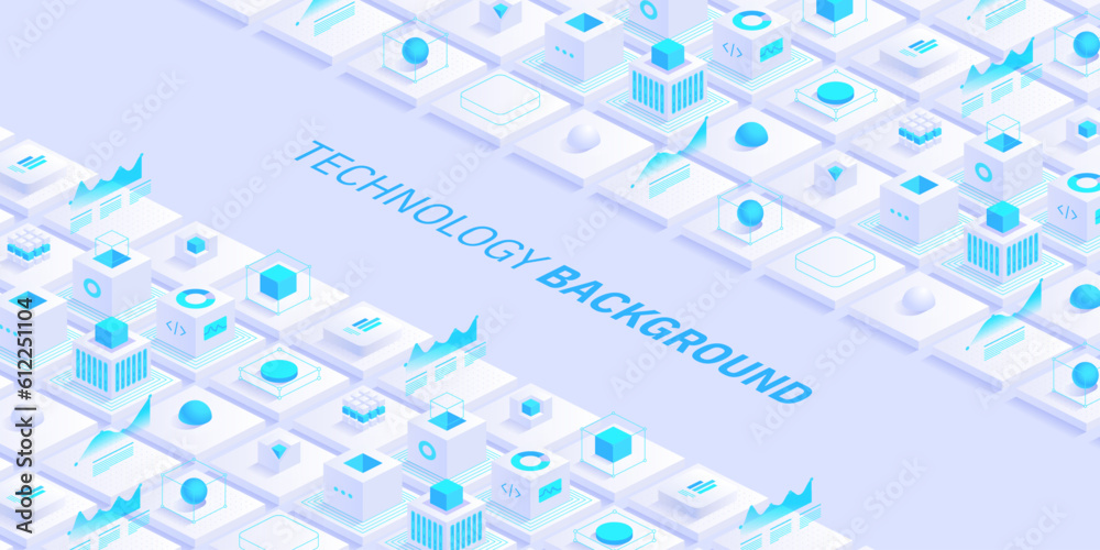 Poster technology background. isometric horizontal vector template design for banner, cover, and header. fu