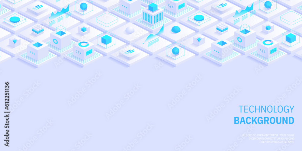 Poster technology background. isometric horizontal vector template design for banner, cover, and header. fu