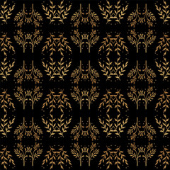 Golden art decoration illustration. Banner for decor, print, textile, wallpaper, interior design. cover background. Luxury seamless pattern with gold leaves.