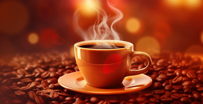 White cup of coffee with coffee beans - AI generated image