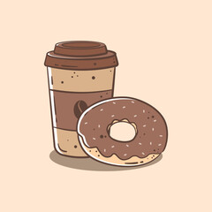 Doodle of coffee and donut vector illustration