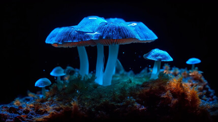 Fototapeta na wymiar fluorescent mushrooms