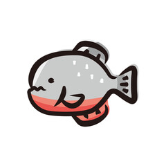 Piranha - Brazil icon/illustration (Hand-drawn line, colored version)