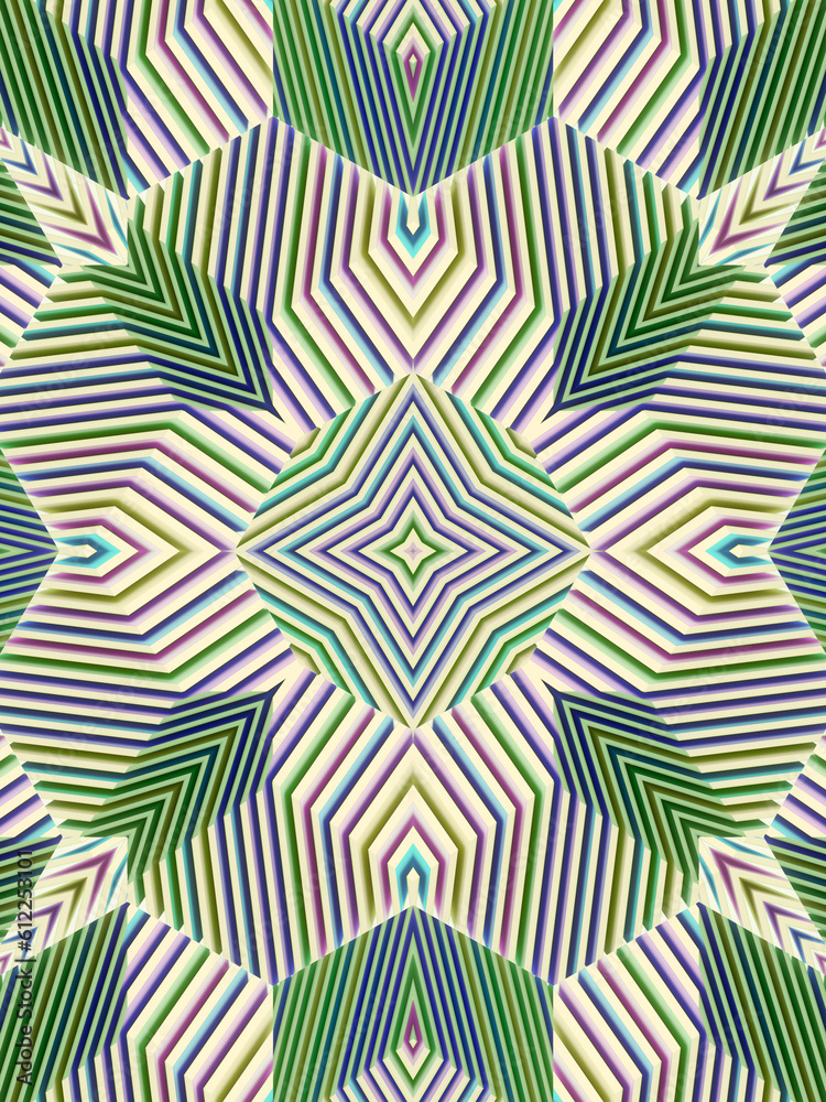 Aufkleber Kaleidoscopic abstract pattern with striped texture. Futuristic background. 3d rendering digital illustration