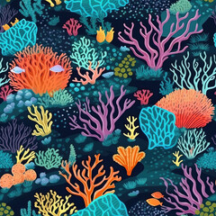 Fototapeta na wymiar Underwater World With Corals. Seamless Background. Generative AI