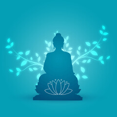 creative vector, banner or poster for Happy Vesak Day or Happy Buddha Purnima with Lotus, Tree branches and light blue background , Indian Festival concept.