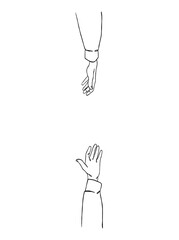 Continuous line drawing of hands couple trendy minimalist illustration. Vector illustration.