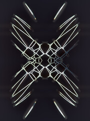 Abstract symmetrical silver wire pattern on dark background. 3d rendering digital illustration