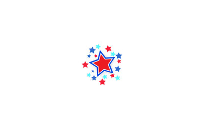 Stars in blue white red colors, the colors of the US flag. Arranged like fireworks exploding upwards. With free space for writing, with transparency. Transparent background