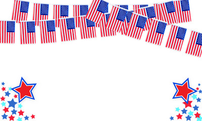 USA flag necklace with colorful stars, good for greetings for the Fourth of July, President's Day and the election. With free space for text. with transparency, Transparent background