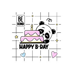 Vector Panda Princess with Crown and Pink Dress. Cute Baby Animals Illustration. Kawaii Kids Print