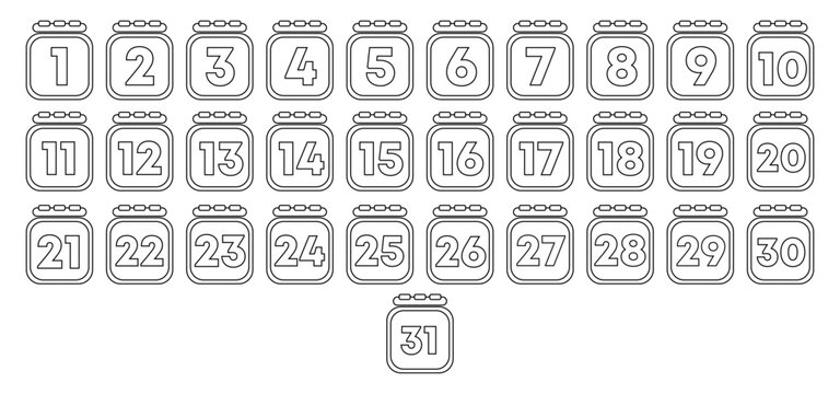 Set of 30 day calendar. Every day calendar icon outline. Vector illustration