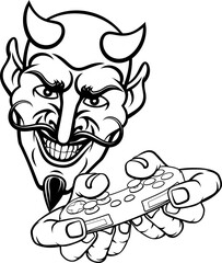 Devil Gamer Video Game Controller Mascot Cartoon