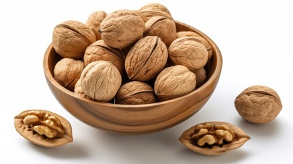 walnuts in a bowl on a white background