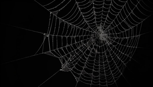 Creepy spider web on black background, Halloween dark background, Generative AI
