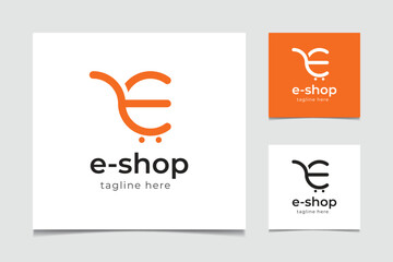 E-Shop and Ecommerce logo design vector template with setting icon.