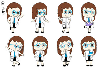 Obraz na płótnie Canvas set of action female doctor vector cartoon character design 