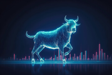Fototapeta premium Stock Market on screen with bull market Investment chance , Financial investment in bull market , Created with generative AI