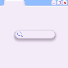 Search bar and system on an open 3d browser website page in light style. Vector illustration of a search renderer with a magnifying glass and an online site page