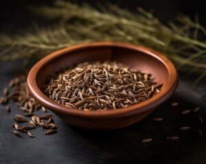 caraway seeds in a shallow bowl with a soft focus