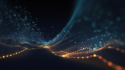 Modern digital abstract 3D background. Can be used in the description of network abilities, technological processes, digital storages, science, education, etc. Copy space. Based on Generative AI